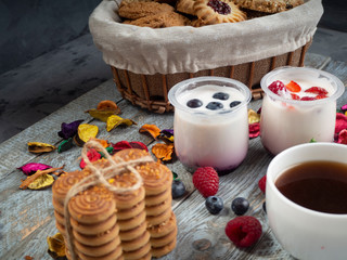 Yogurt with strawberries and blueberries