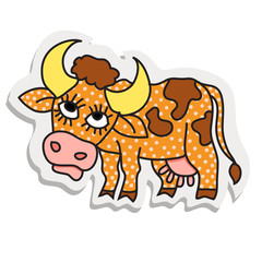 orange cartoon cow sticker
