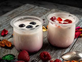 Yogurt with strawberries and blueberries