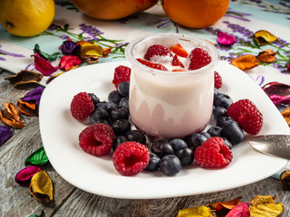 Yogurt with strawberries and blueberries