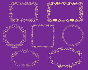 Set of decorative gold frames on the dark background