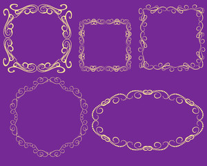 Set of decorative gold frames on the dark background