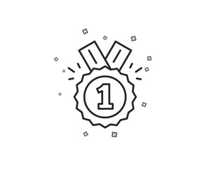 Reward Medal line icon. Winner achievement or Award symbol. Glory or Honor sign. Geometric shapes. Random cross elements. Linear Approved icon design. Vector