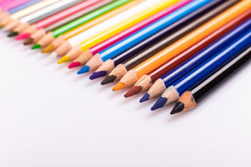 Color pencils isolated on white background. Close up.