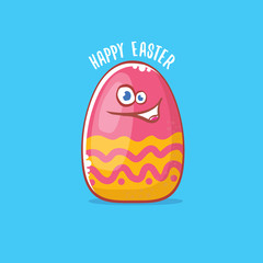 Happy easter cartoon greeting card with cute cartoon egg character isolate on blue background. Vector Happy easter creative concept illustration