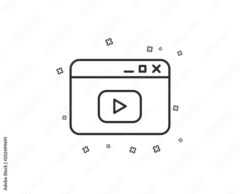 Poster browser window line icon. video content sign. internet page symbol. geometric shapes. random cross e