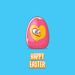 Happy easter cartoon greeting card with cute cartoon egg character isolate on blue background. Vector Happy easter creative concept illustration