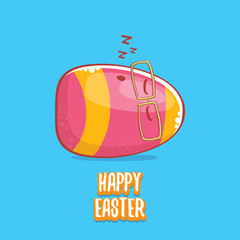 Happy easter cartoon greeting card with cute cartoon egg character isolate on blue background. Vector Happy easter creative concept illustration