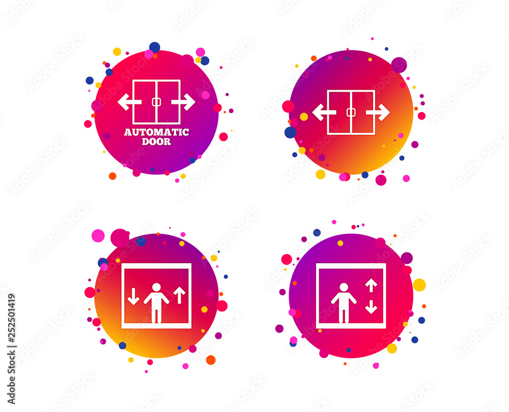 Poster automatic door icons. elevator symbols. auto open. person symbol with up and down arrows. gradient c