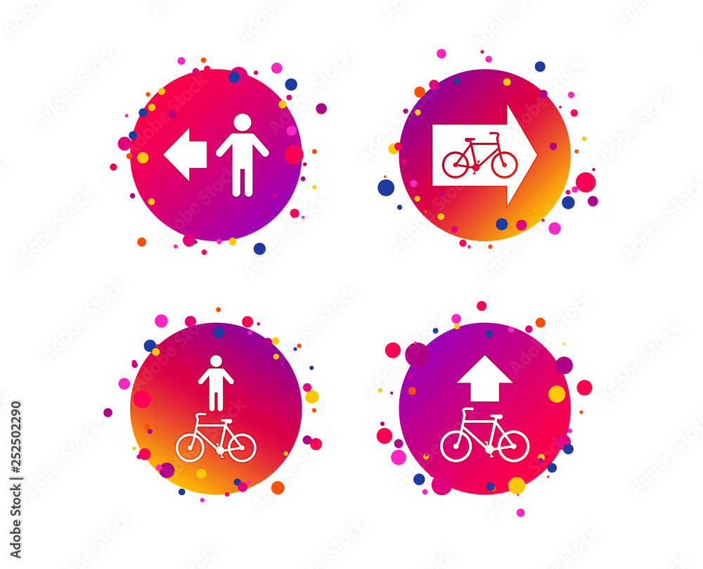 Poster pedestrian road icon. bicycle path trail sign. cycle path. arrow symbol. gradient circle buttons wit