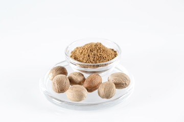 Nutmeg  Isolated in white.