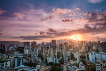 View of Caracas city from west side during a sunset. Venezuela