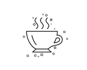 Coffee cup line icon. Hot drink sign. Cappuccino symbol. Geometric shapes. Random cross elements. Linear Coffee icon design. Vector