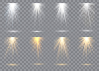 Scene illumination collection, transparent effects. Bright lighting with spotlights. Vector illustration
