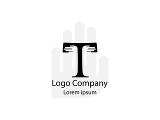 Initial Letter T with finger black and white Design Logo Graphic Branding Letter Element.