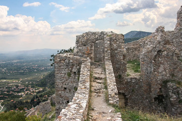 Ruined walls of the ancient Mystra in the Peloponnese