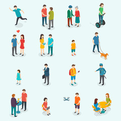Isometric 3d vector people. Set of woman and man.