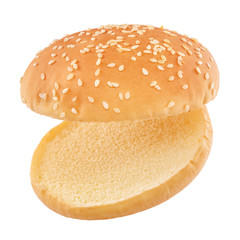 Flying hamburger bun isolated