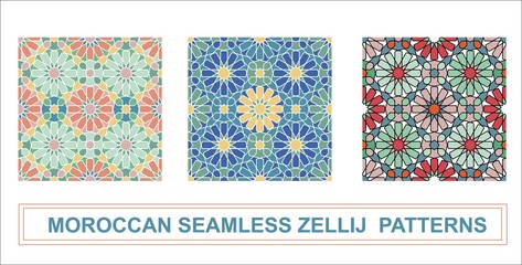 Abstract geometric mosaic pattern, marbled tiles zellij in Moroccan style, textured seamless illustration