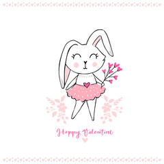 Hand drawn cute bunny girl. Funny doodle animal.