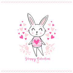 Hand drawn cute bunny girl. Funny doodle animal.