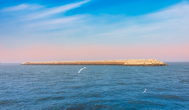 Sea and blue sky, arabian Sea, Around Mandwa jetty,Alibaug, Maharashtra, India
