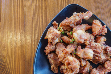 Close up shot of a deep fried pork meat