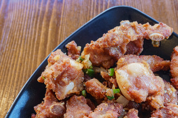 Close up shot of a deep fried pork meat