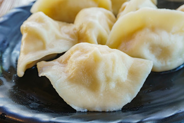 Close up shot of boiled pork dumpling