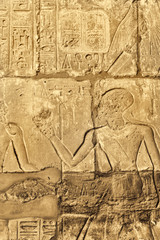 Ancient wall with egyptian hieroglyphs in the Karnak Temple, Luxor