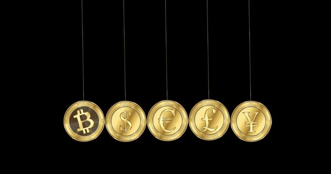 Bitcoin Cash (BCH) coin and major world currencies in the shape of Newton cradle