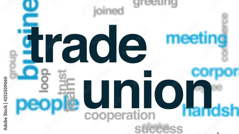 Poster Trade union animated word cloud. Kinetic typography.