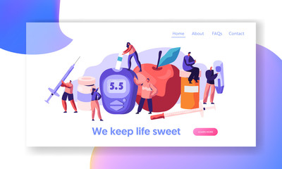 Fototapeta premium Diabetic Blood Glucose Level Test at Digital Glucometer Landing Page. Insulin Drop for Health Care Treatment. Doctor Measuring Sugar at Monitoring Equipment Web Page Flat Cartoon Vector Illustration