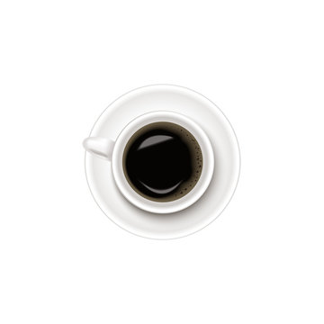 Vector Illustration. A Cup of Coffee and saucer, top view, realistic vector cup