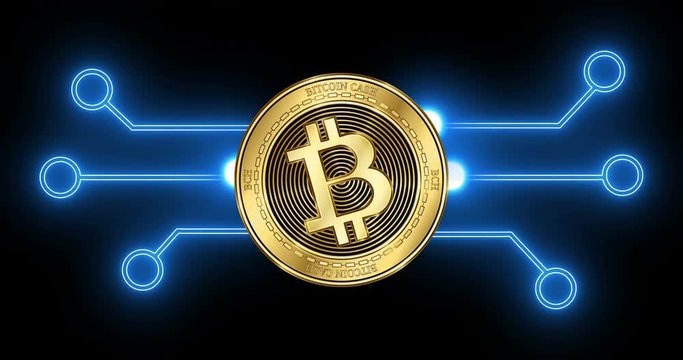 Bitcoin Cash (BCH) cryptocurrency coin with glowing blockchain transaction
