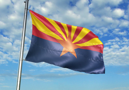 Arizona state of United States flag waving sky background 3D illustration