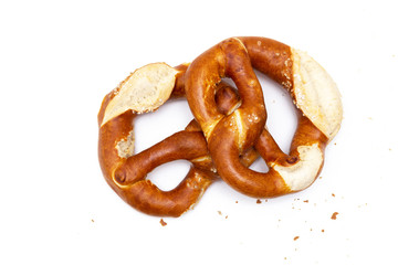 Typical German pretzel as traditionally baked, top view.