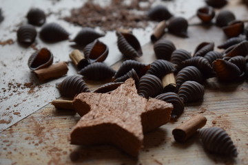 Chocolate Pasta Shells with Cinnamon Sticks