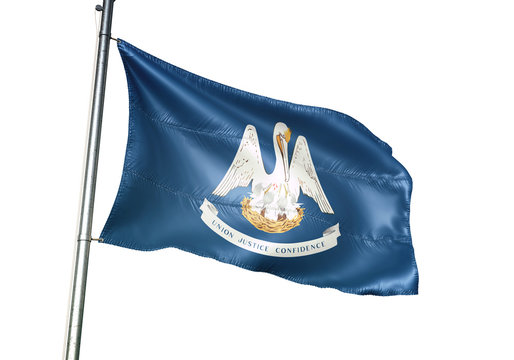 Louisiana state of United States flag waving isolated white 3D illustration