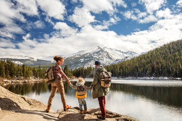 Family in Rocky mountains National park in USA