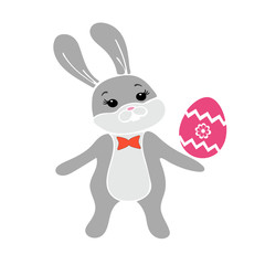 Cheerful dry gray rabbit with openwork egg