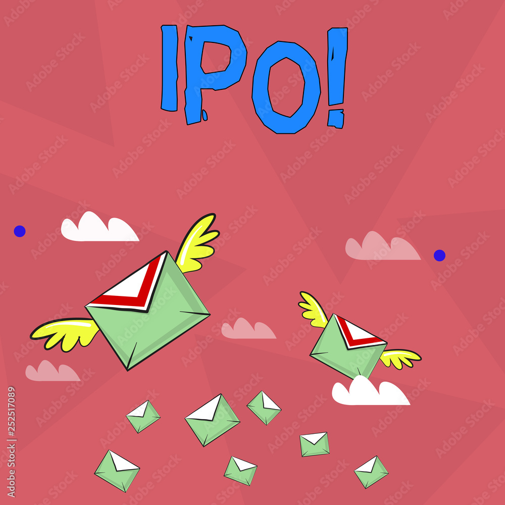 Poster handwriting text ipo. concept meaning initial public offering first time stock of company is offered