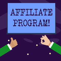 Word writing text Affiliate Program. Business concept for software link songs apps books and sell them to earn money