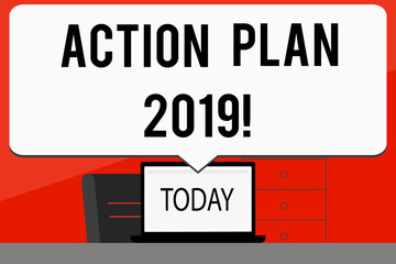 Word writing text Action Plan 2019. Business concept for to do list in new year New year resolution goals Targets
