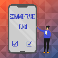 Text sign showing Exchange Traded Fund. Conceptual photo Marketable security that tracks a stock index