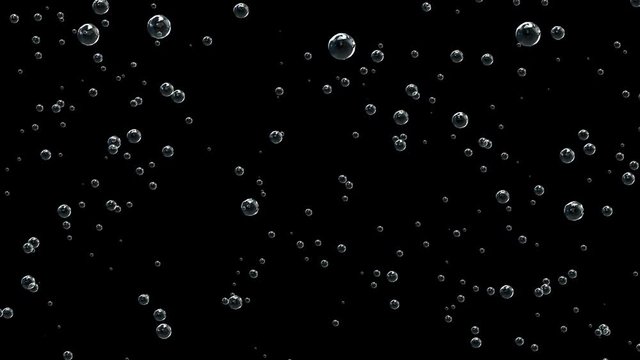 Beautiful Water Bubbles Rising Up. 3d Animation of Sparkling Water on White and Black Backgrounds.