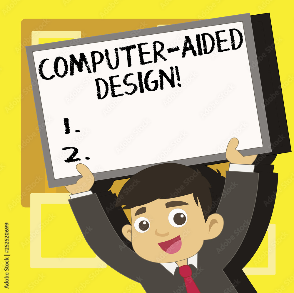 Poster handwriting text writing computer aided design. concept meaning cad industrial designing by using el