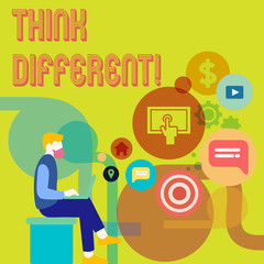 Word writing text Think Different. Business concept for Rethink Change on vision Acquire New Ideas Innovate
