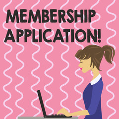Text sign showing Membership Application. Conceptual photo Registration to Join a team group or organization