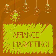 Conceptual hand writing showing Affiance Marketing. Business photo showcasing joining two or more companies in same field mutual goal